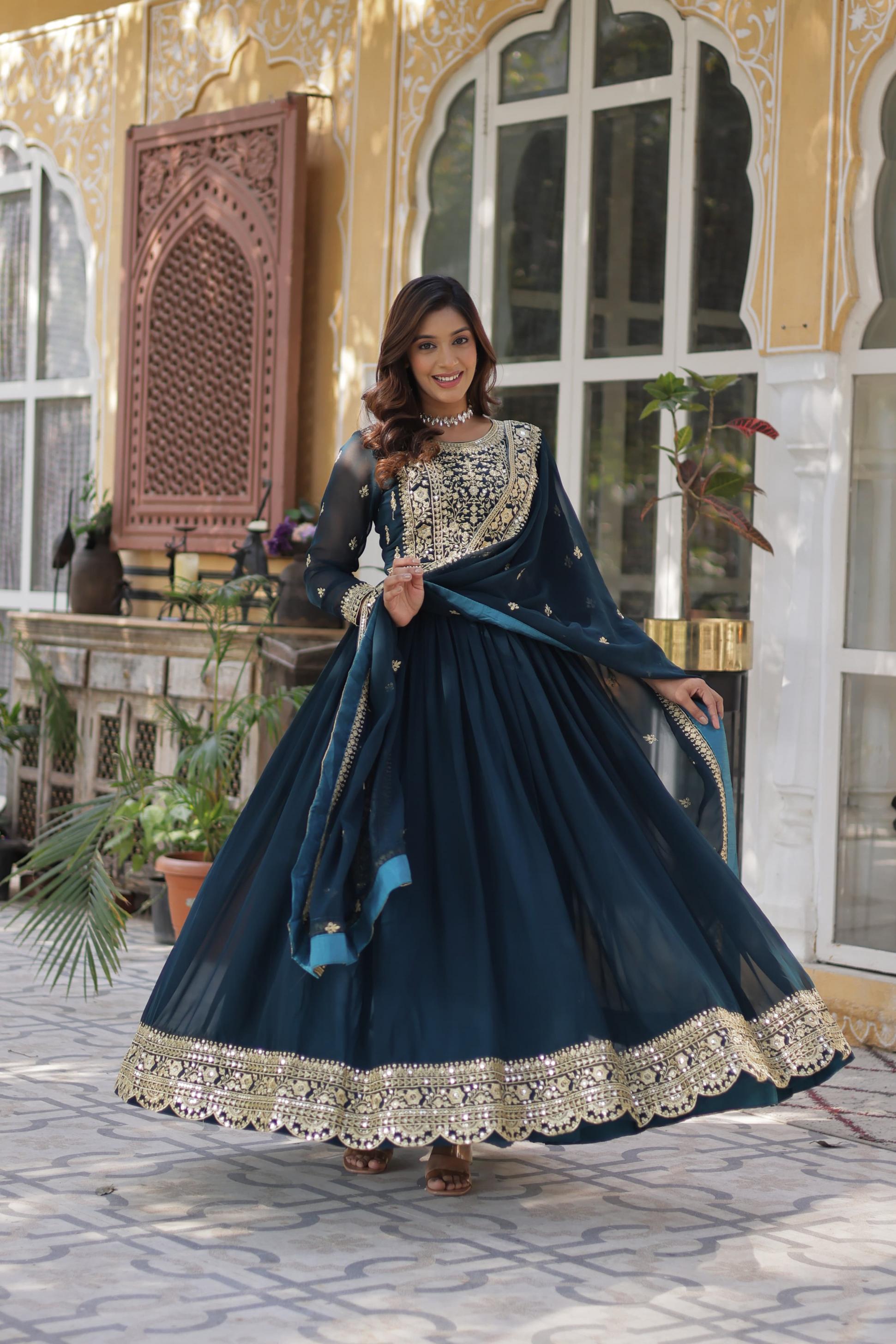 KA 1153 FAUX BLOOMING SHOP TRENDY FULL STITCH GOWN WITH DUPATTA SUPPLIER   