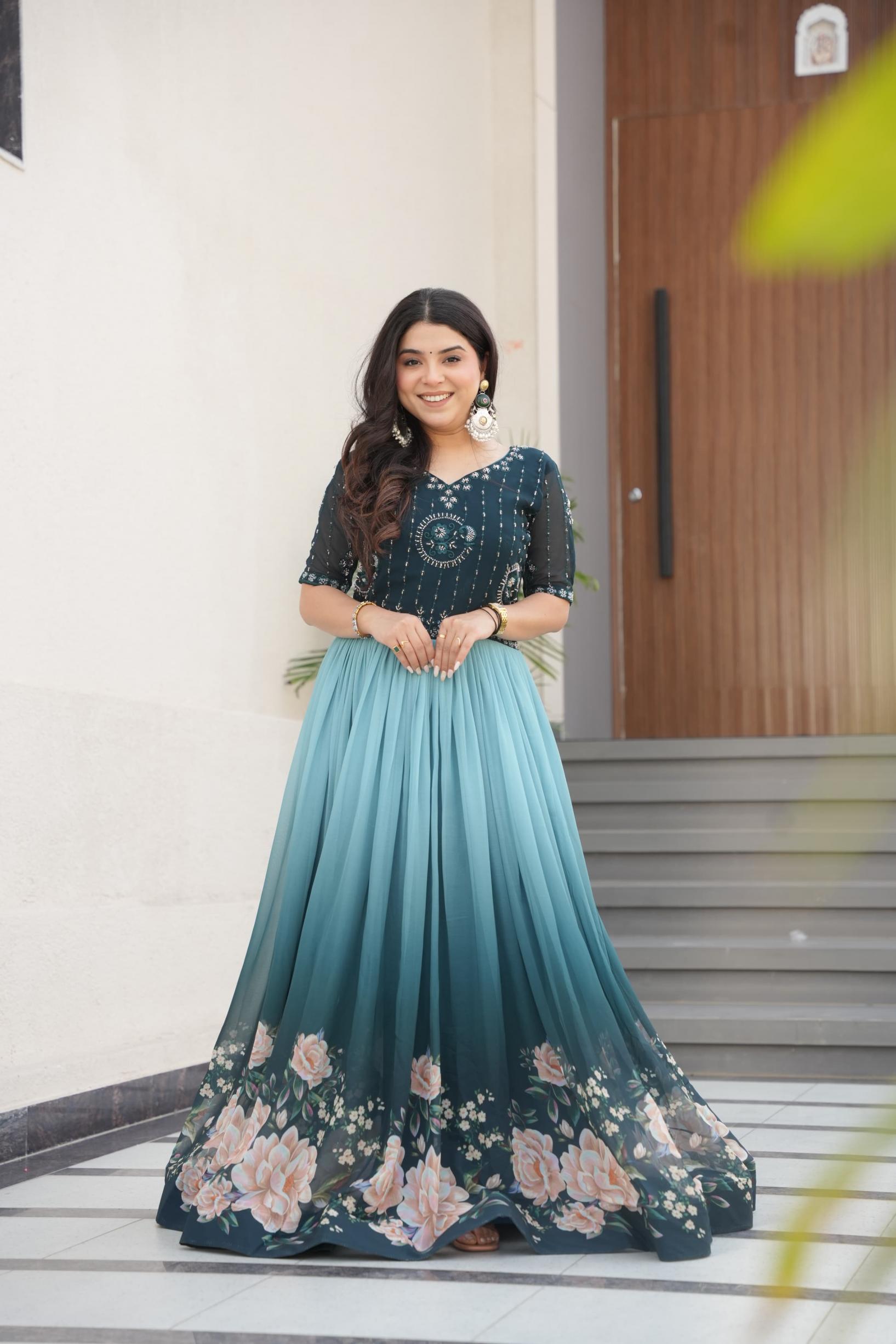 KA 1168 FULLY STITCH FAUX BLOOMING FASHIONABLE DESIGN LONG GOWNS 