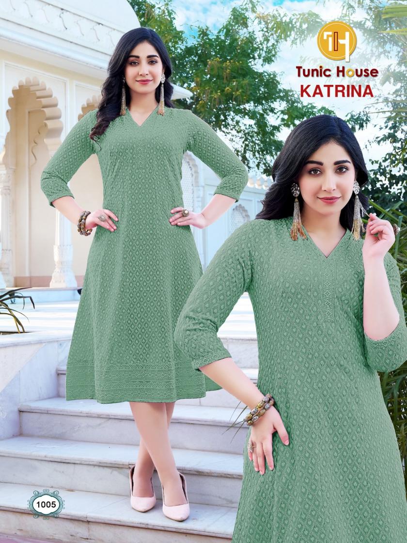 KATRINA BY TUNIC HOUSE CHIKAN WORK ANARKALI KURTI COMBO SET