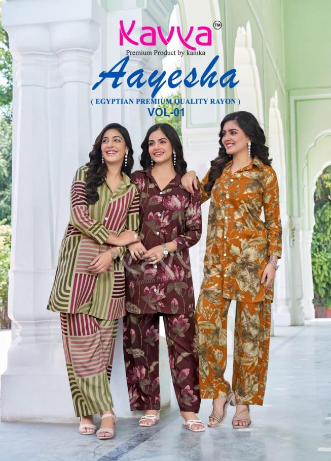 AAYESHA VOL 1 BY KAVYA RAYON READYMADE UNIQUE CO-ORD SET EXPORTS 