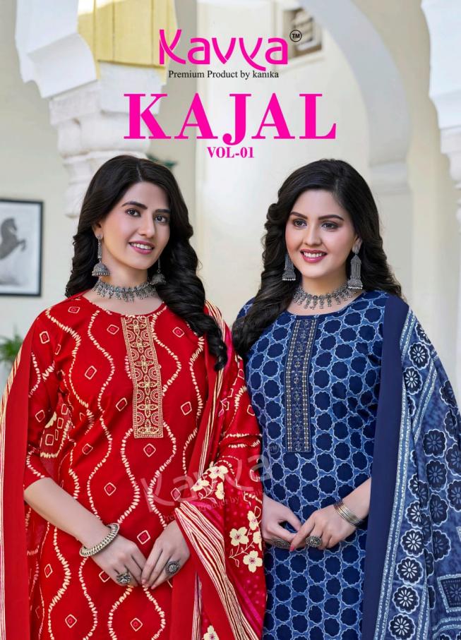 KAJAL VOL 1 BY KAVYA COTTON FULLY STITCH PRETTY 3PCS DRESS