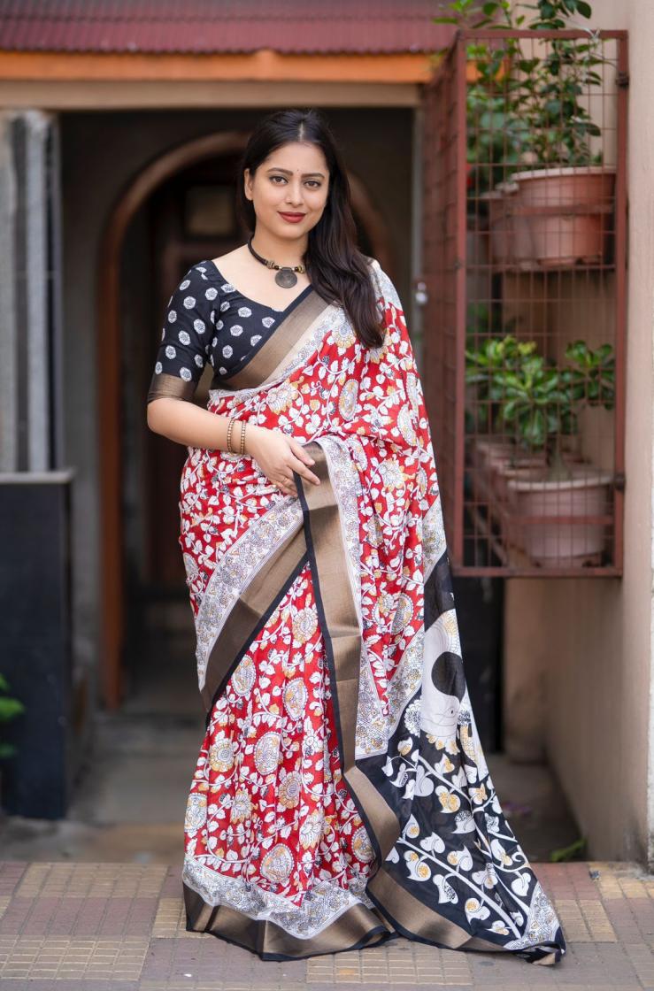 KC 457 POPULAR DESIGN KUSUM KALAMKARI COTTON CRAPE FANCY SAREES