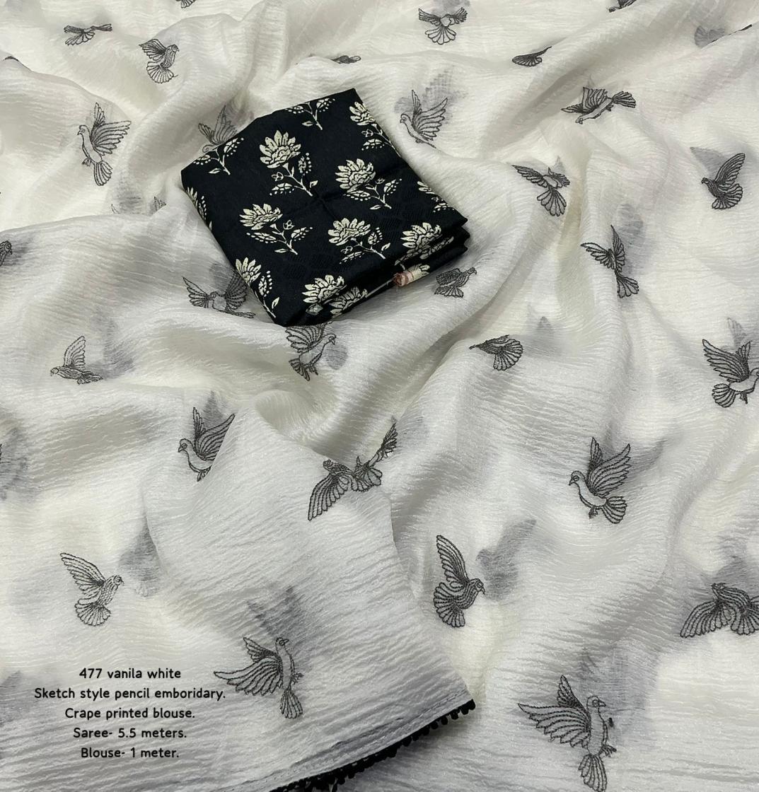 KC 477 HIT DESIGN VANILA WHITE CRUSH SAREE FOR WOMENS 