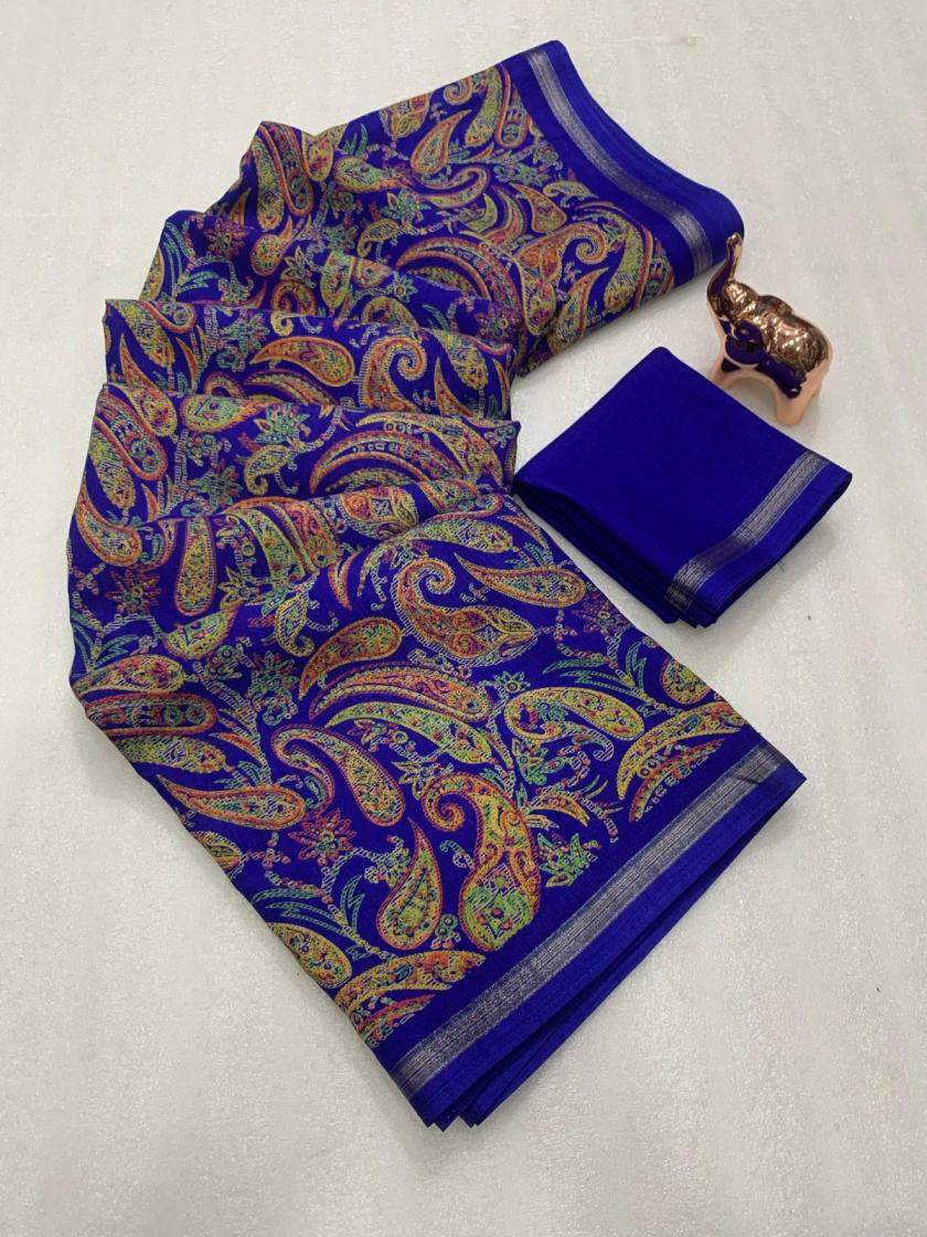 KC 8008 TUSSER KASHMIRI PRINT ELEGANCE SAREES SUPPLIER 