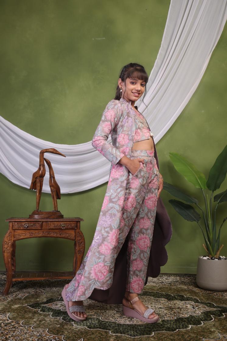 KIDS 1011 UNIQUE SIMMER FULL STITCH THREE PAIR CHOLI PENT SURGE COMBO SET KIDS DRESS