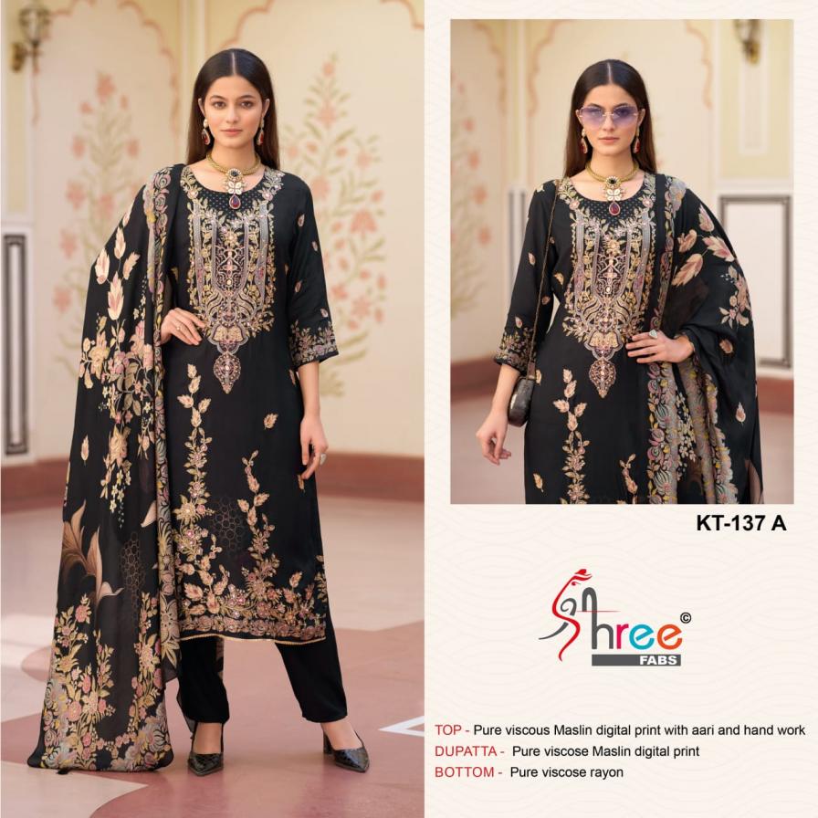 SHREE FAB KT 137 VISCOSE MUSLIN PAKISTANI DESIGNER SUITS ONLINE 