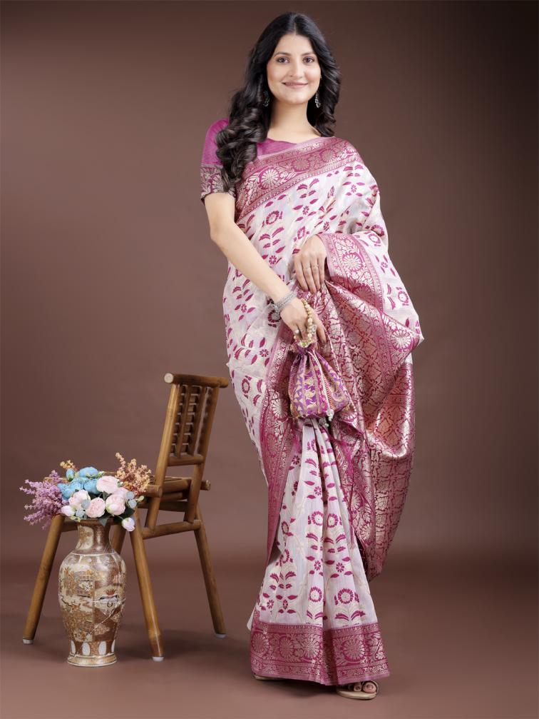 ASTITA LINEN QUEEN VOL 8 FANCY DESIGNER LINEN COTTON FABRIC SAREE WHOLSALE WITH LATKAN
