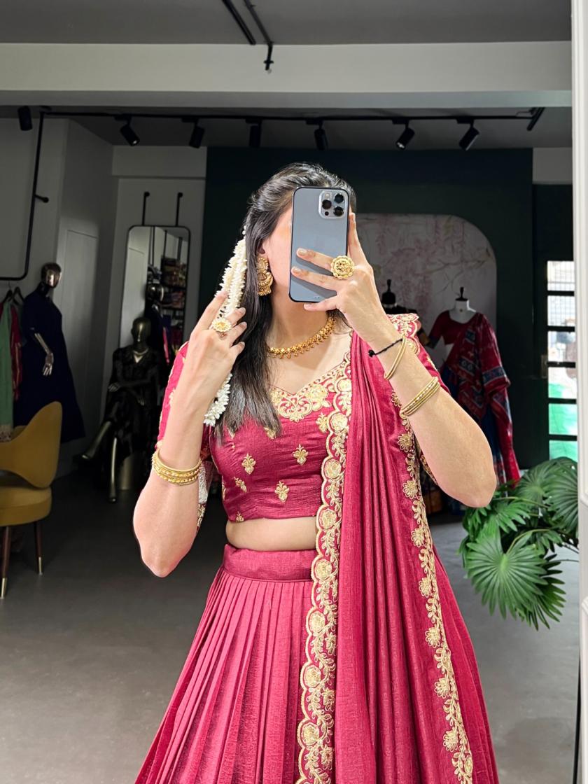 LNB2049 PRANAVI TRADITIONAL VICHITRA SILK JARI WORK STITCH LEHENAGA UNSTITCH CHOLI  