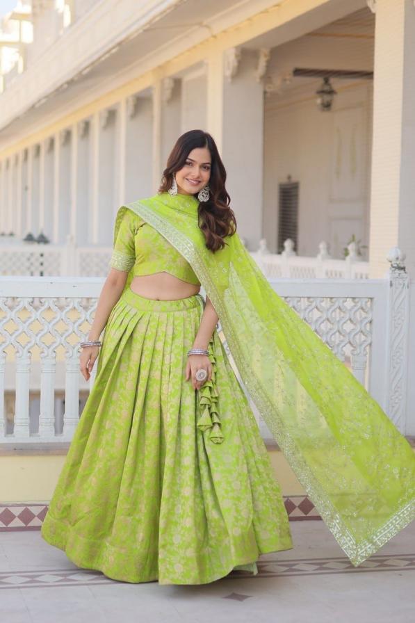 LW 7081 VISCOSE JACQUARD STITCH LEHENGA UNSTITCH CHOLI FOR FESTIVALS 