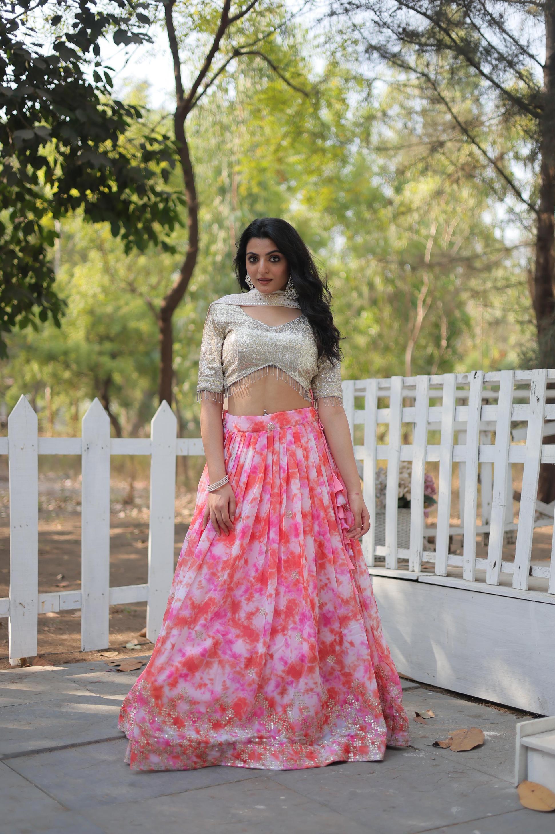 LW 7111 FAUX GEORGETTE FESTIVAL WEAR STITCH LEHENGA UNSTITCH CHOLI  