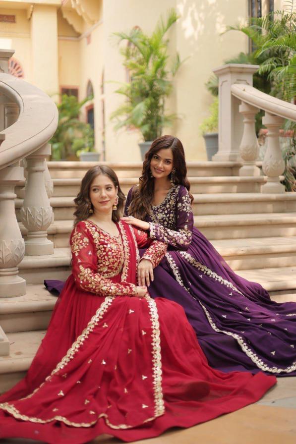 LW 9195 FAUX BLOOMING READYMADE TRADITIONAL ANRAKALI GOWN WITH DUPATTA 