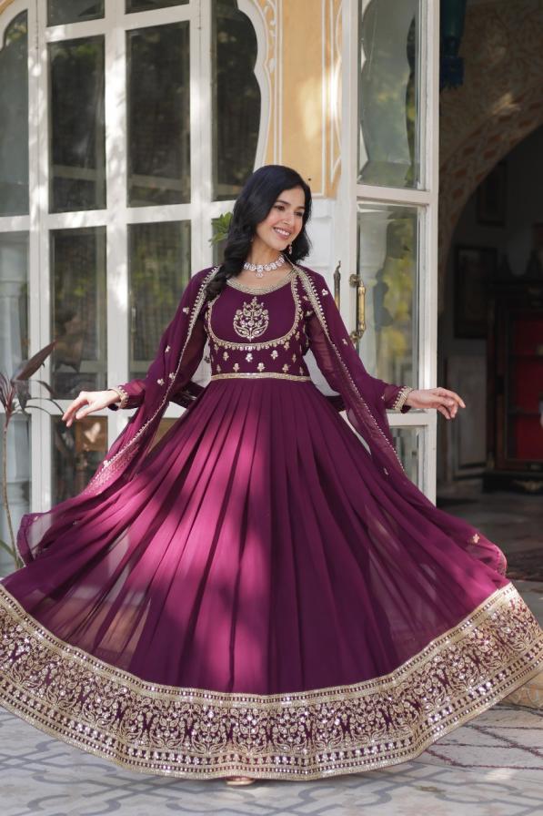 LW 9218 FAUX BLOOMING GEORGETTE FULLY STITCH STYLISH GOWN WITH DUPATTA   