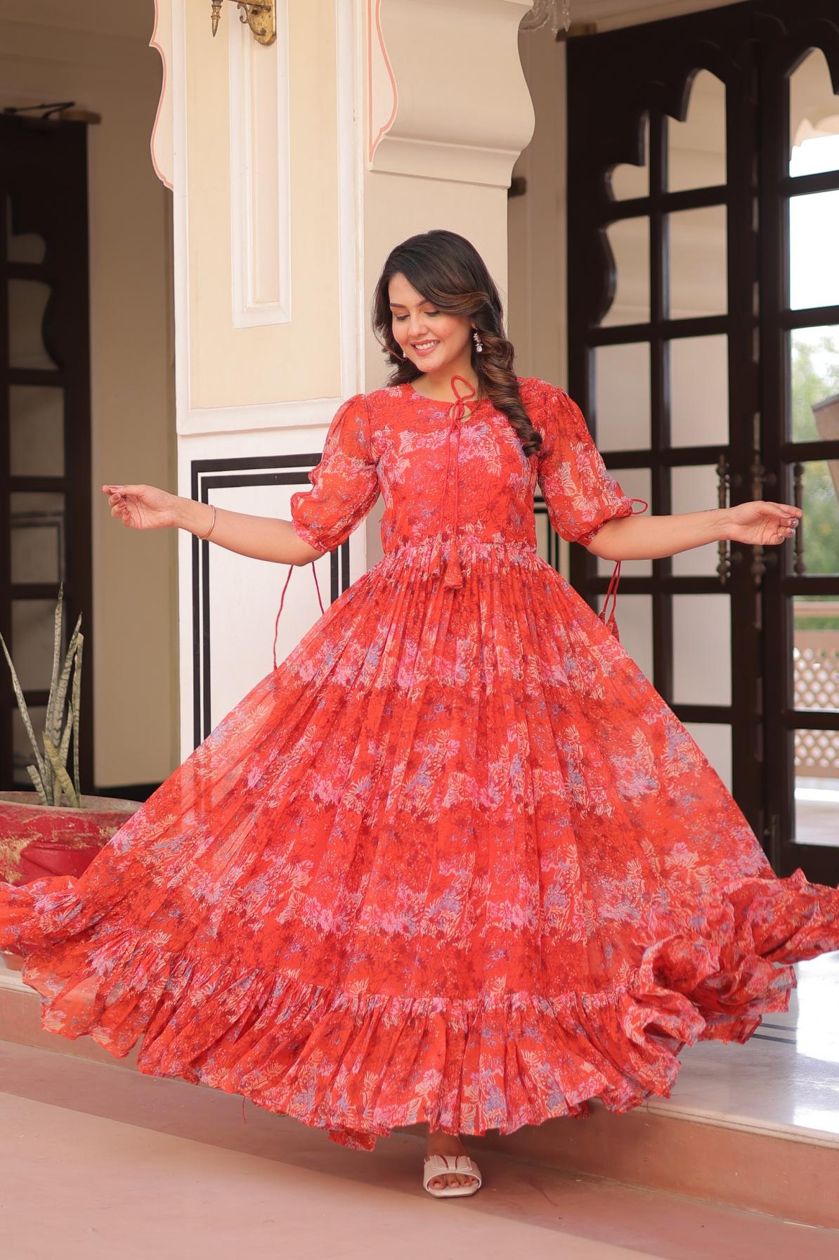 LW 9245 FAUX GEORGETTE FULLY STITCH DESIGNER COMBO ANARKALI GOWNS 