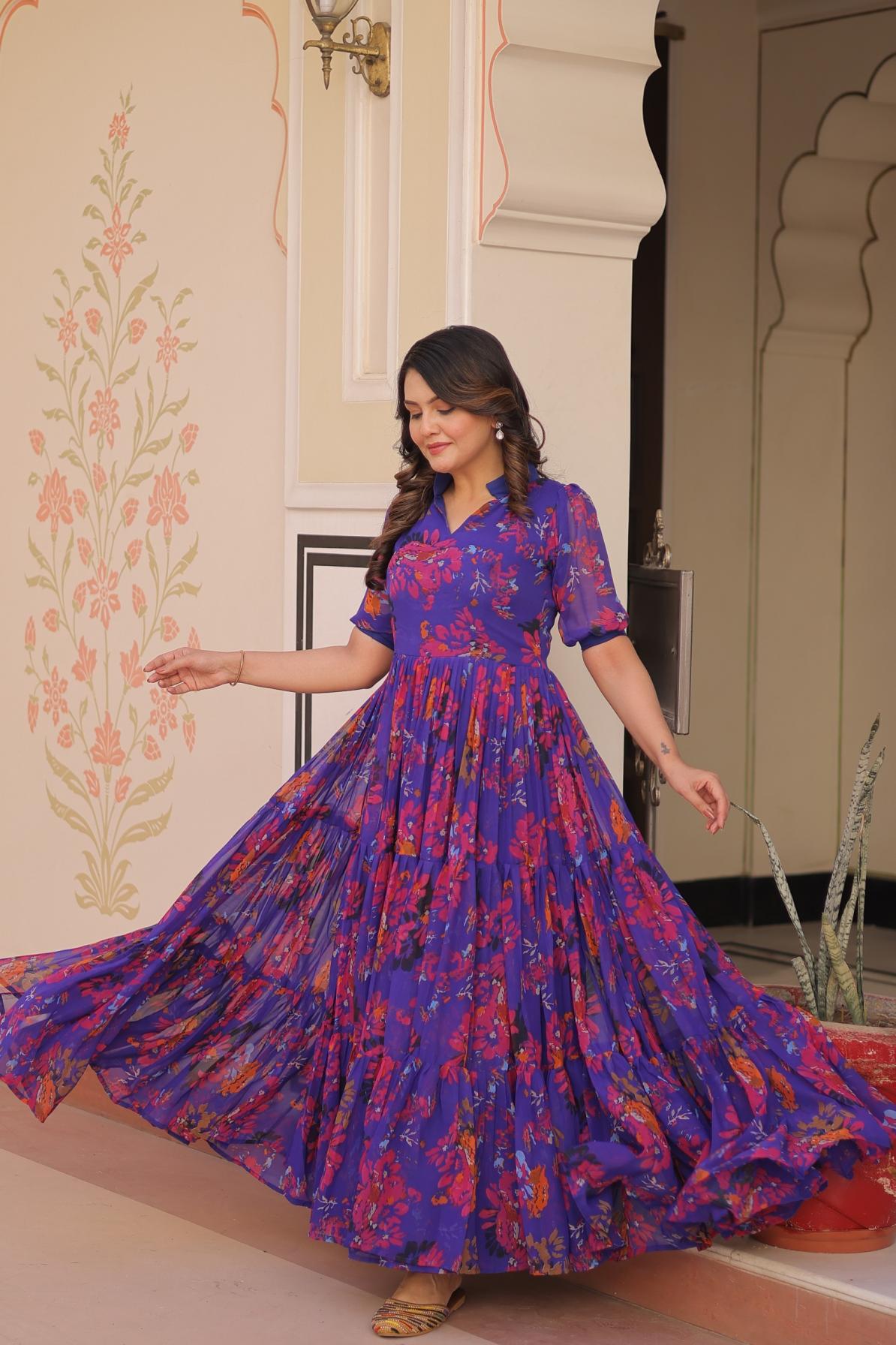 LW 9246 TRADITIONAL FULLY STITCH FAUX GEORGETTE COMBO GOWNS ONLINE 