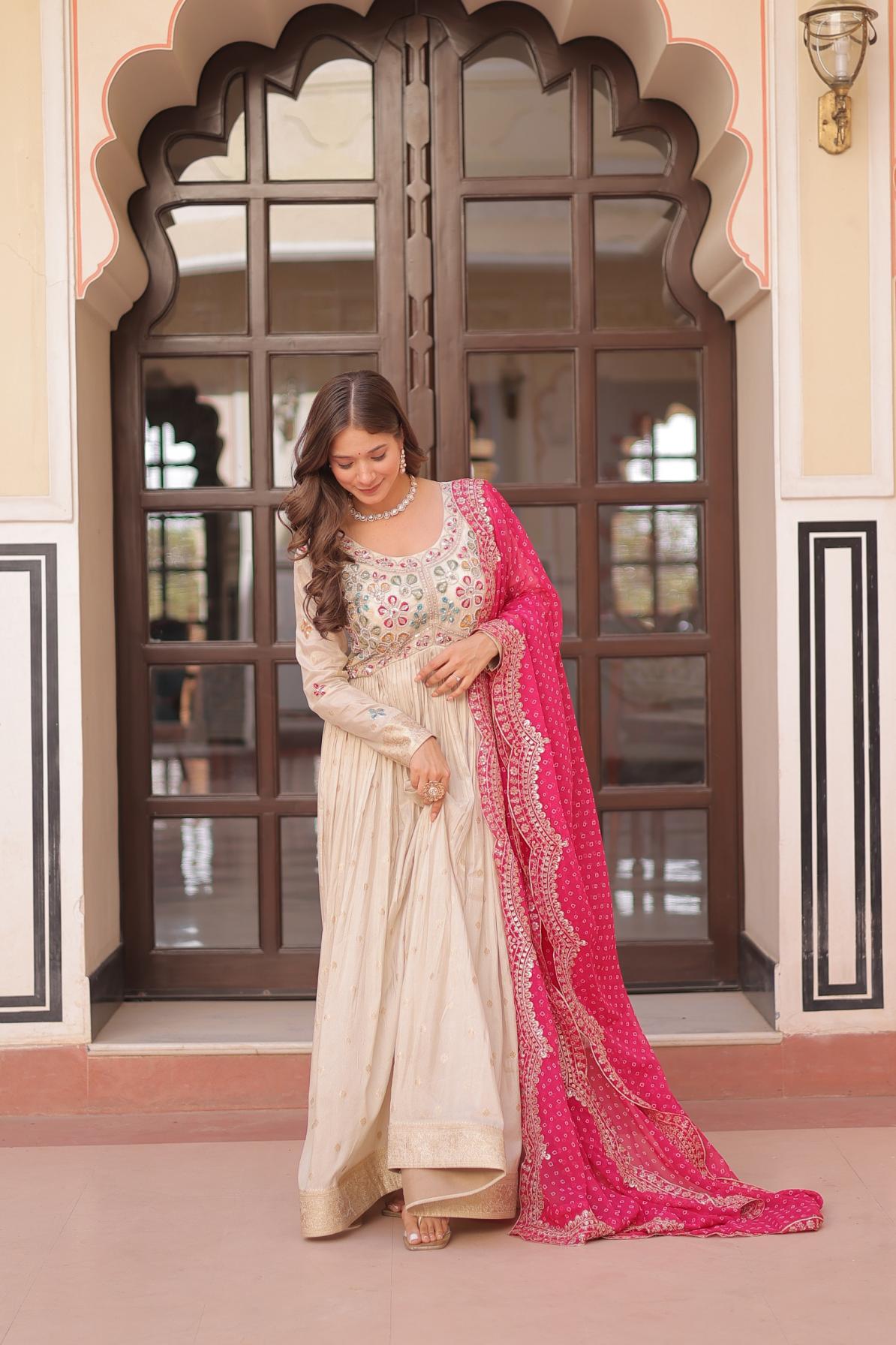 LW 9249 STYLISH COSMOS WEAVING JACQUARD FULL STITCH GOWN WITH DUPATTA 