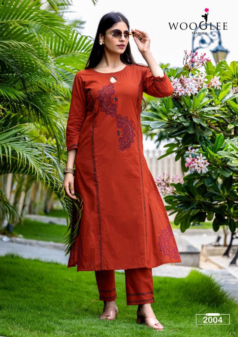 WOOGLEE MALVIKA UNIQUE COLOURS COTTON FULLY STITCH KURTI WITH PAIR