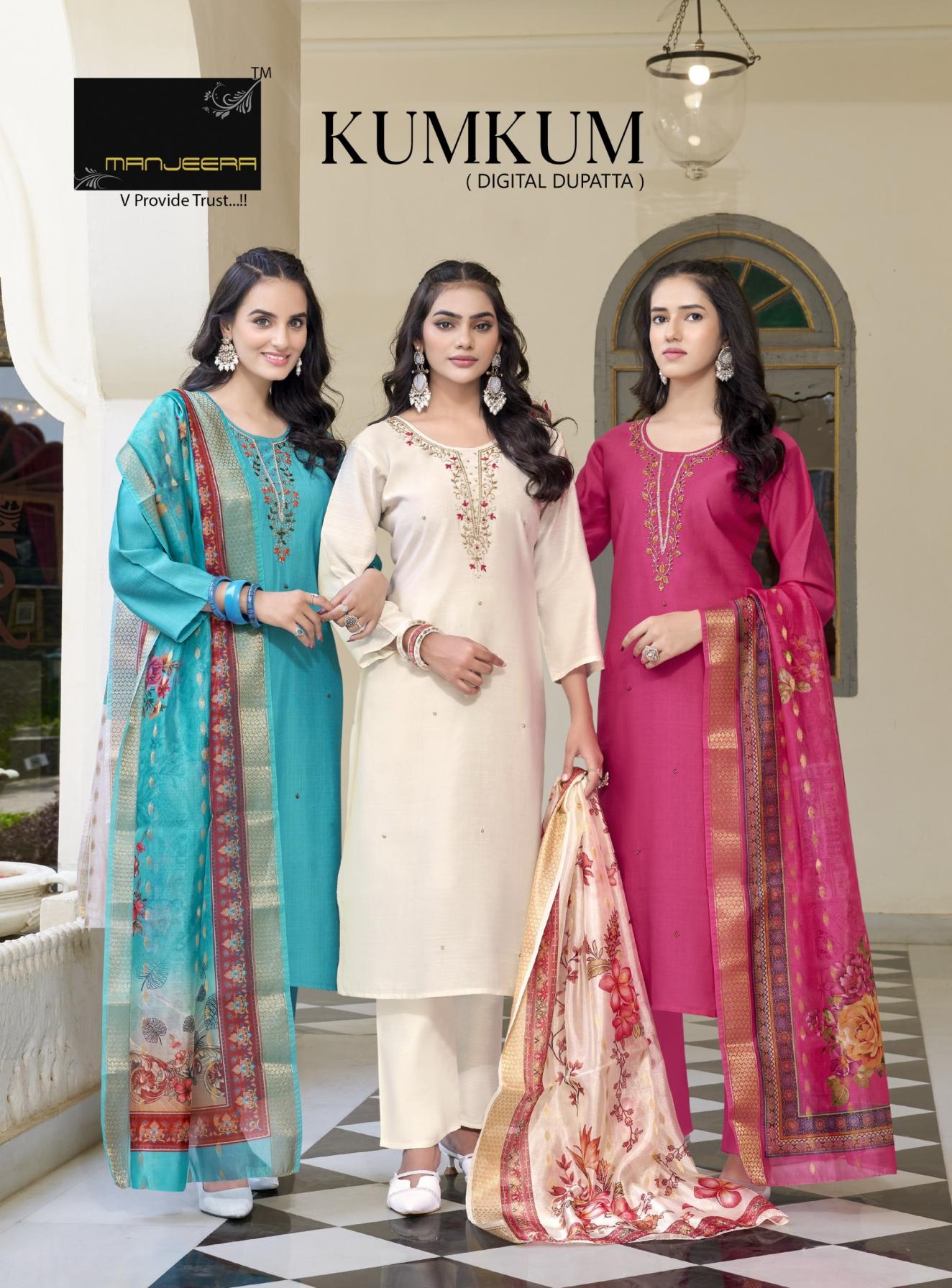 KUMKUM BY MANJEERA VERTICAN CLASSIC LOOK FULL STITCH 3PCS DRESS 