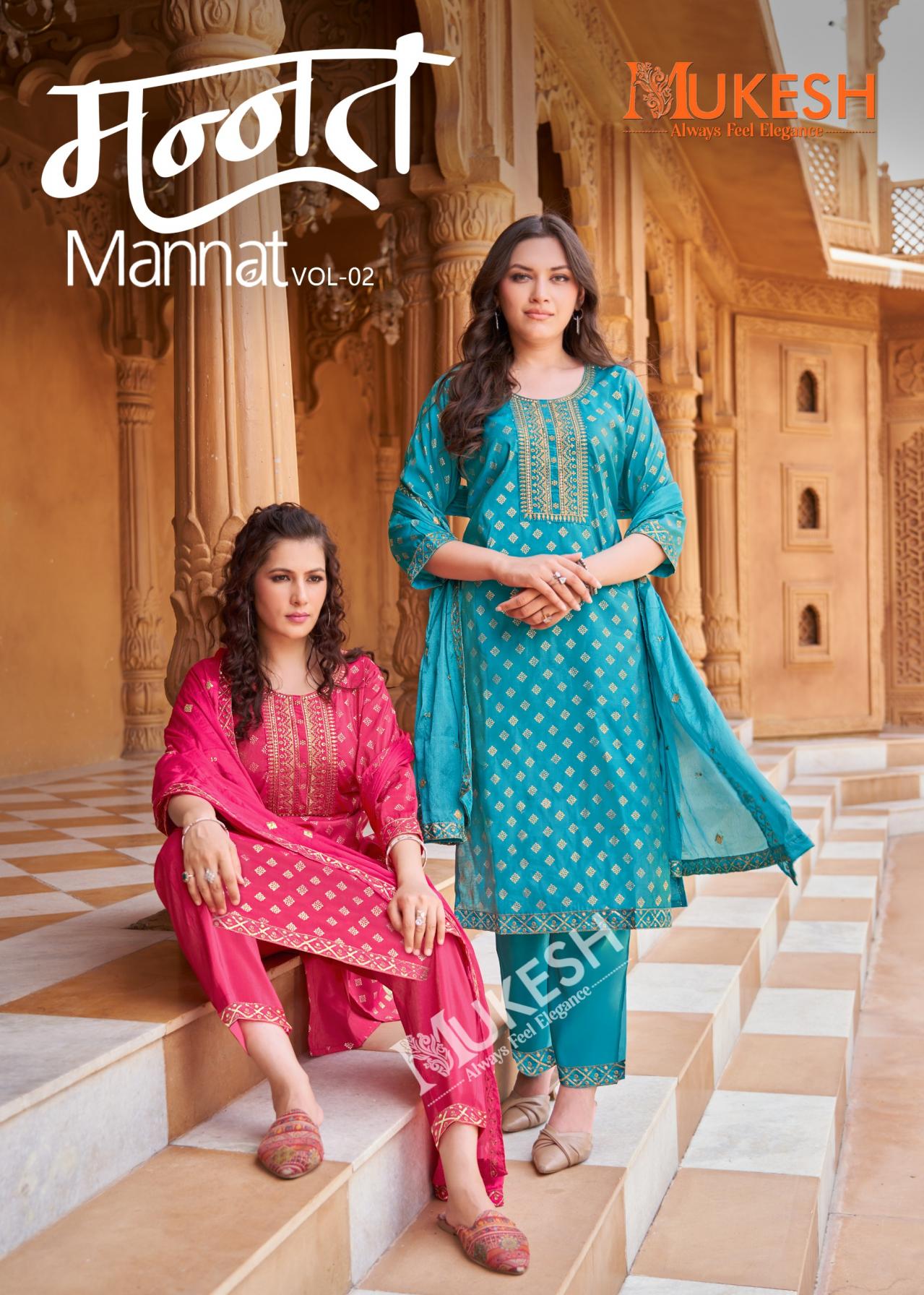 MANNAT VOL 2 VISCOSE SHIMMER ROMAN FULL STITCH STYLISH BIG SIZE 3PCS DRESS 