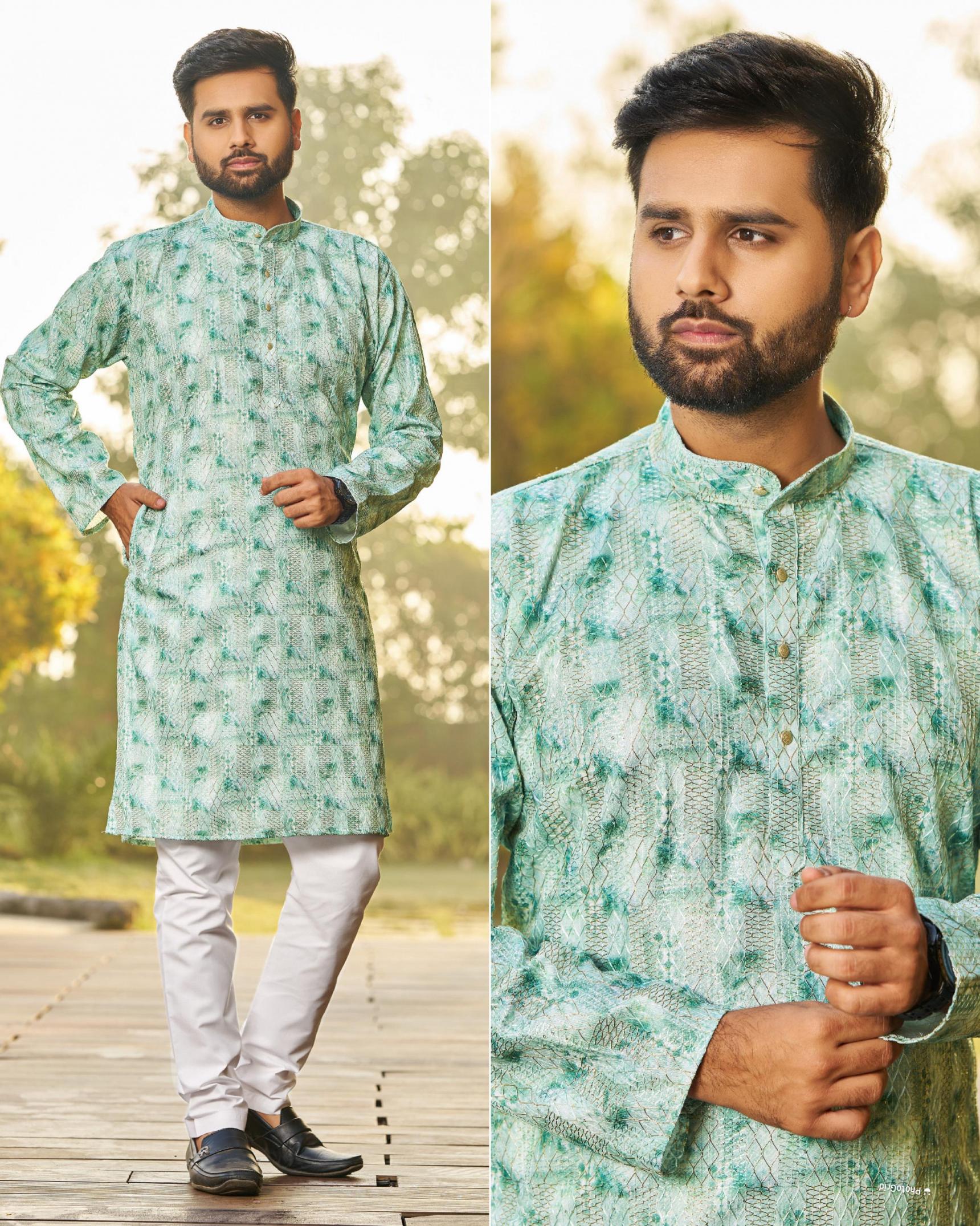 BLUE HILLS MANYAVAR DESIGNER FULL STITCH MENS KURTA PAJAMA 
