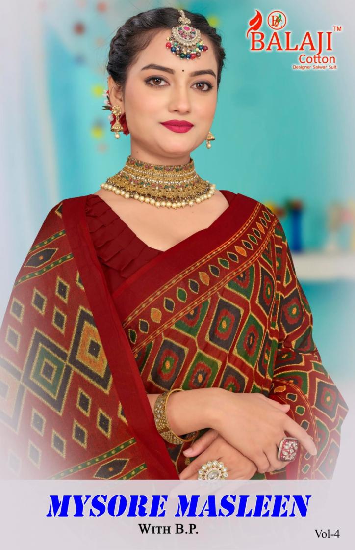 BALAJI MYSORE MASLEEN VOL 4 COTTON PRETTY LOOK SAREES 