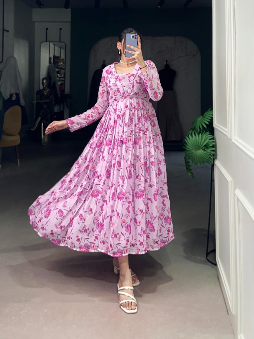 NNK4518 GEORGETTE FULLY STITCH SINGLE FLAIR GOWN 