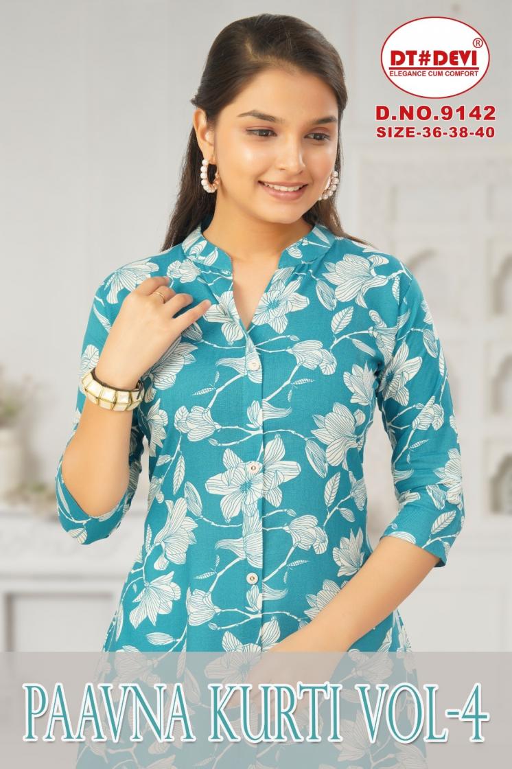 DT DEVI PAAVNA KURTI VOL 4 READYMADE 9142 RAYON STYLISH COMBO KIDS SUITS 
