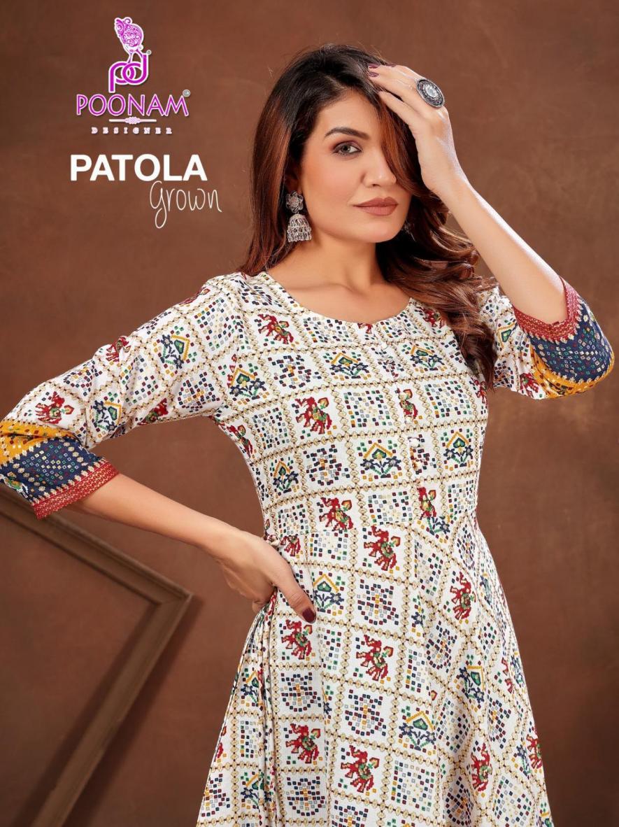 POONAM DESIGNER PATOLA GROWN COTTON FULL STITCH LONG GOWN 
