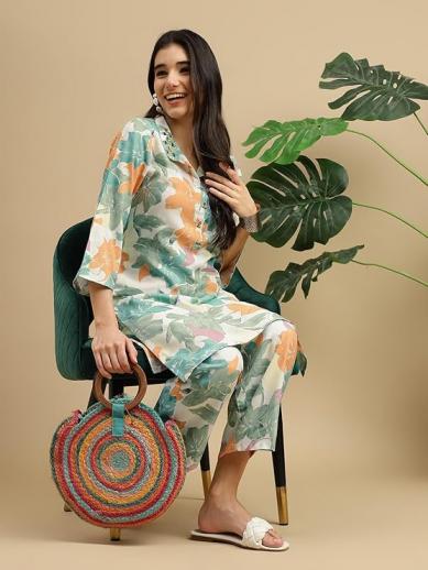 PR 9STAR FASHION RAIBOW  RAYON WITH DIGITAL PRINT WITH HANDWORK CO -ORD SET WHOLSALE RATE 