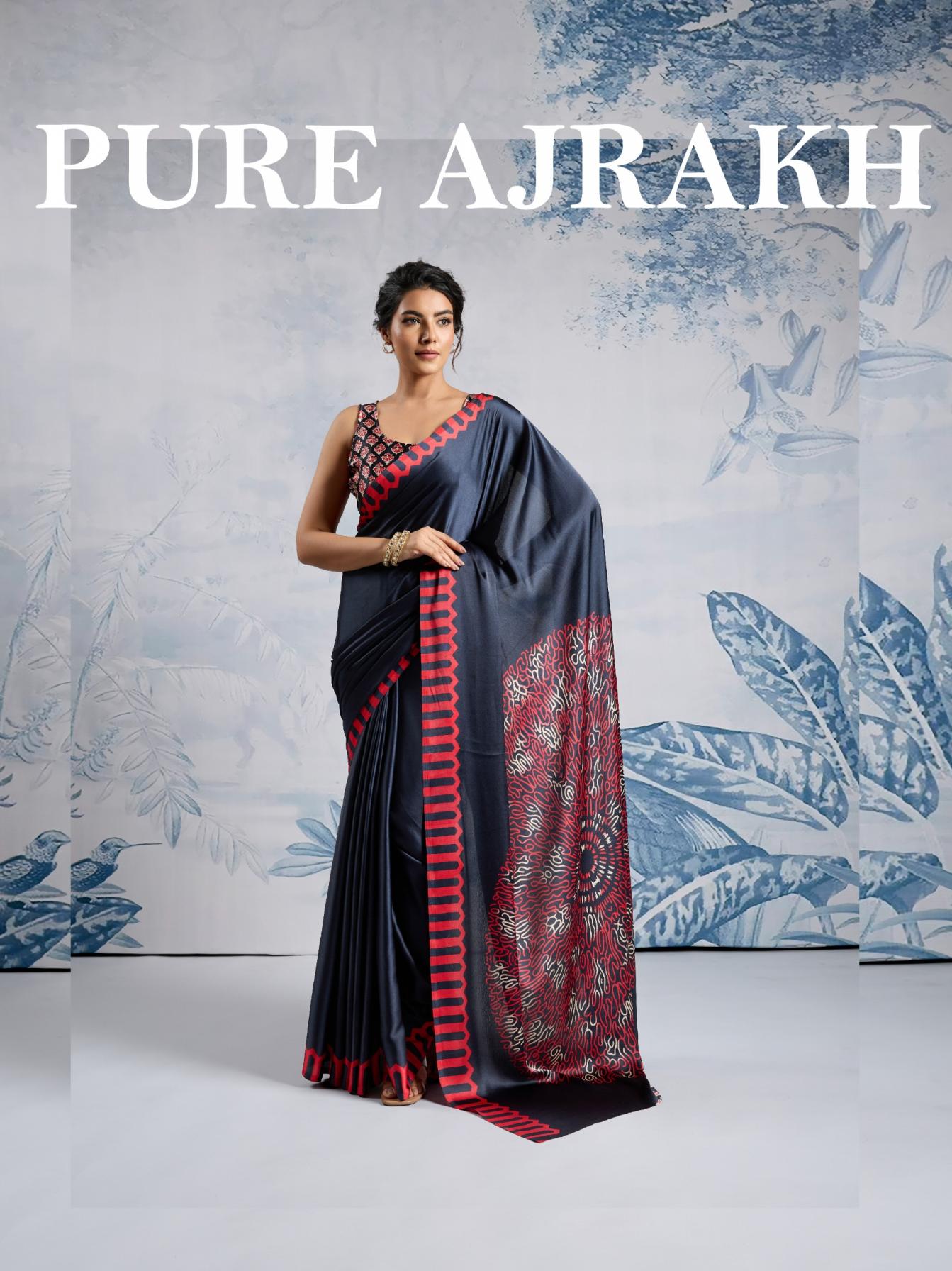 RAJTEX PURE AJRAKH PREMIUM MODAL SATIN FANCY SAREES 