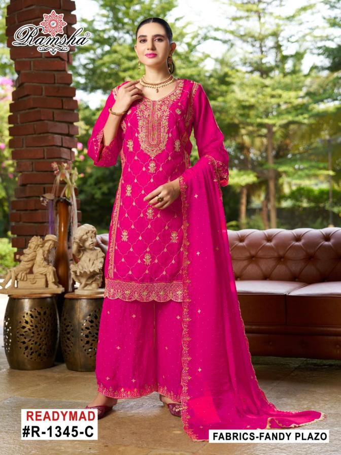 R 1345 NX BY RAMSHA PAKISTANI READYMADE KURTI WITH PLAZZO AND DUPATTA 