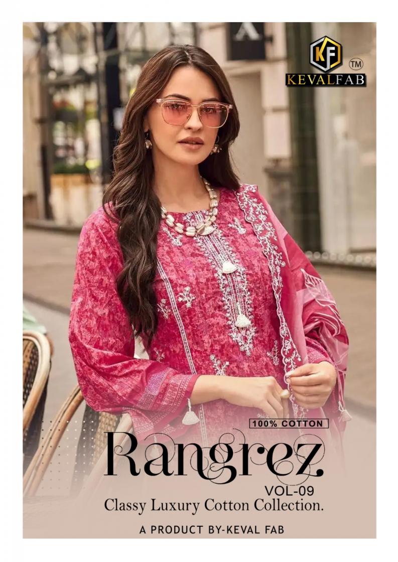 KEVAL FAB RANGREZ VOL 9 COTTON KARACHI PAKISTANI 3PCS DRESS