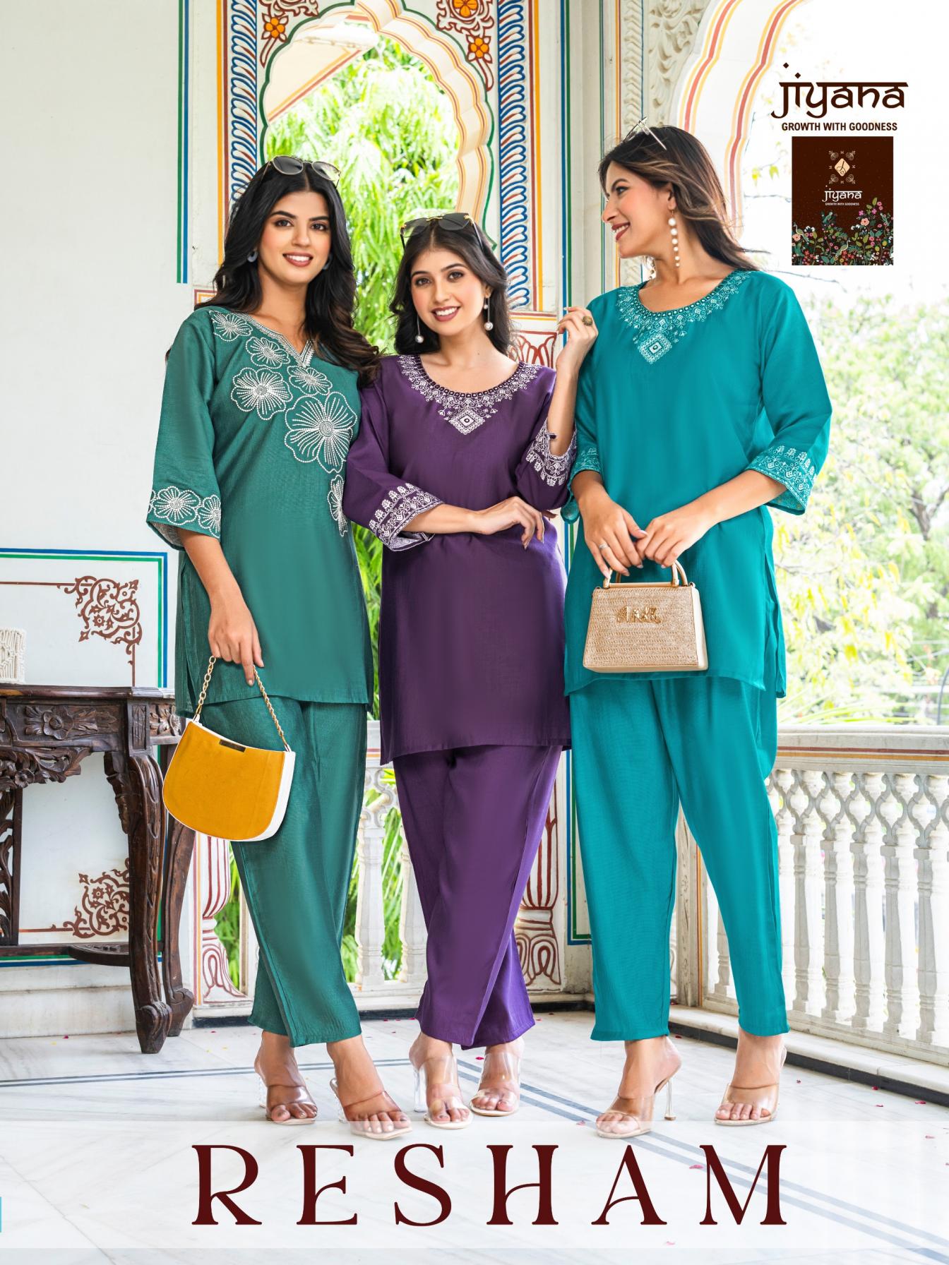 JIYANA RESHAM VARTICAN FASHIONABLE DESIGN FULL STITCH CO-ORD SETS 
