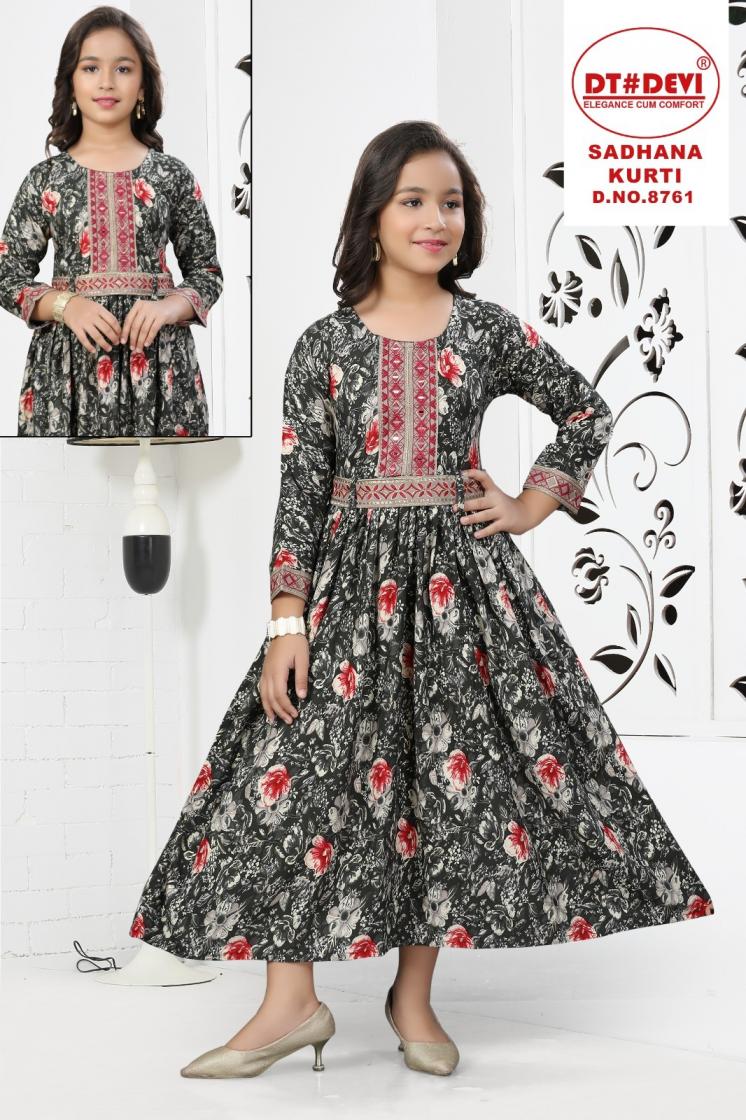 DT DEVI SADHANA KURTI 8761 RAYON READYMADE COMBO SET KIDS KURTI 
