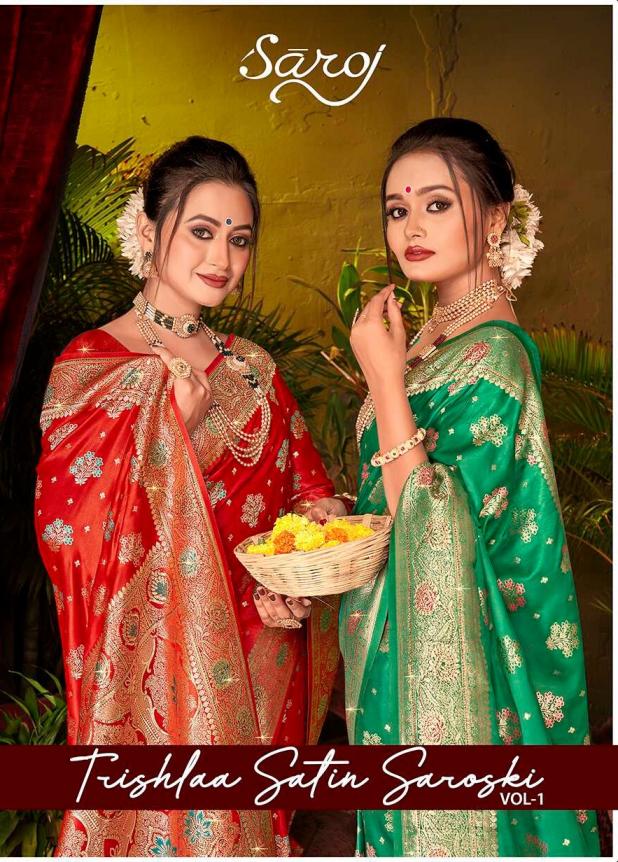 Trishlaa satin saroski Saroj  satin silk saree