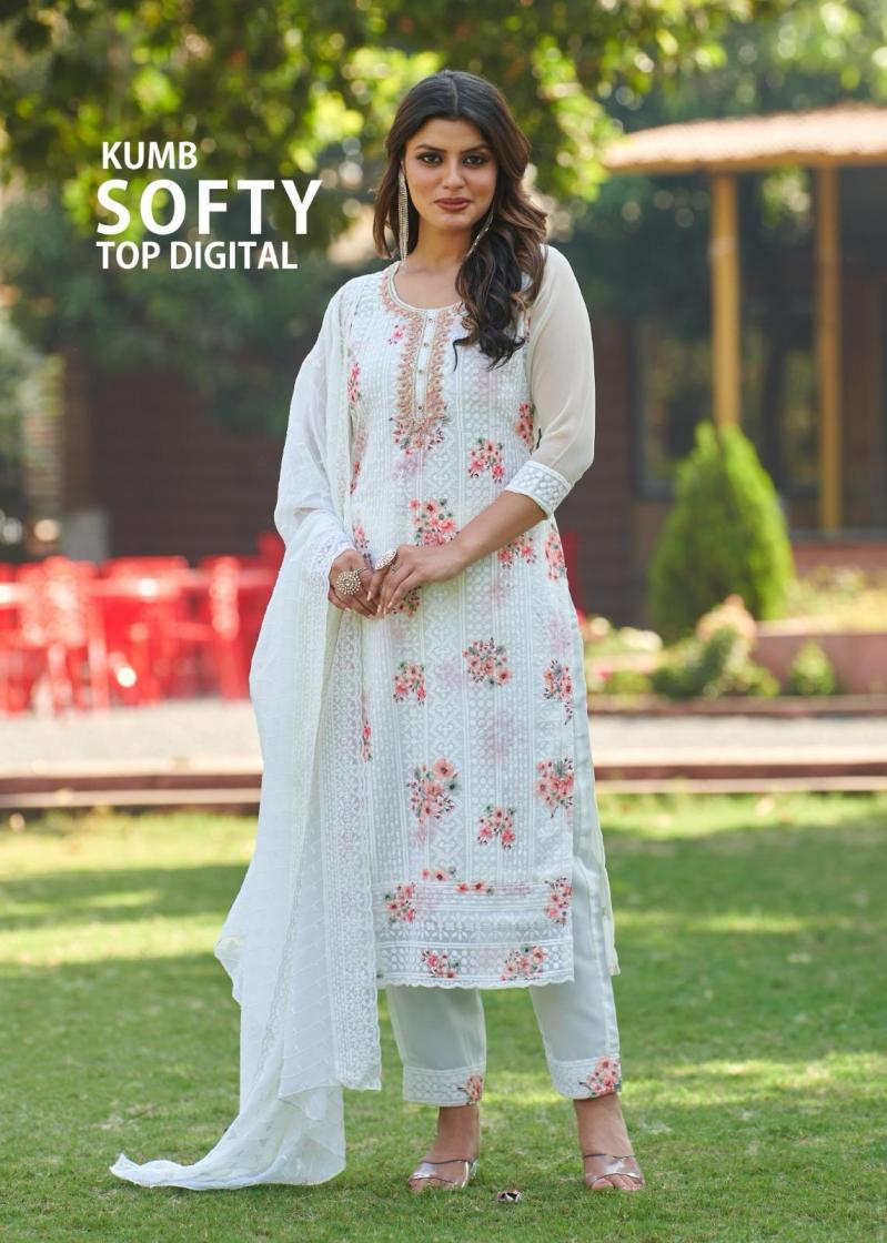 KUMB SOFTY TOP DIGITAL BY SERIEMA TRENDY GEORGETTE SHIFFLI WORK FULL STITCH 3PCS DRESS