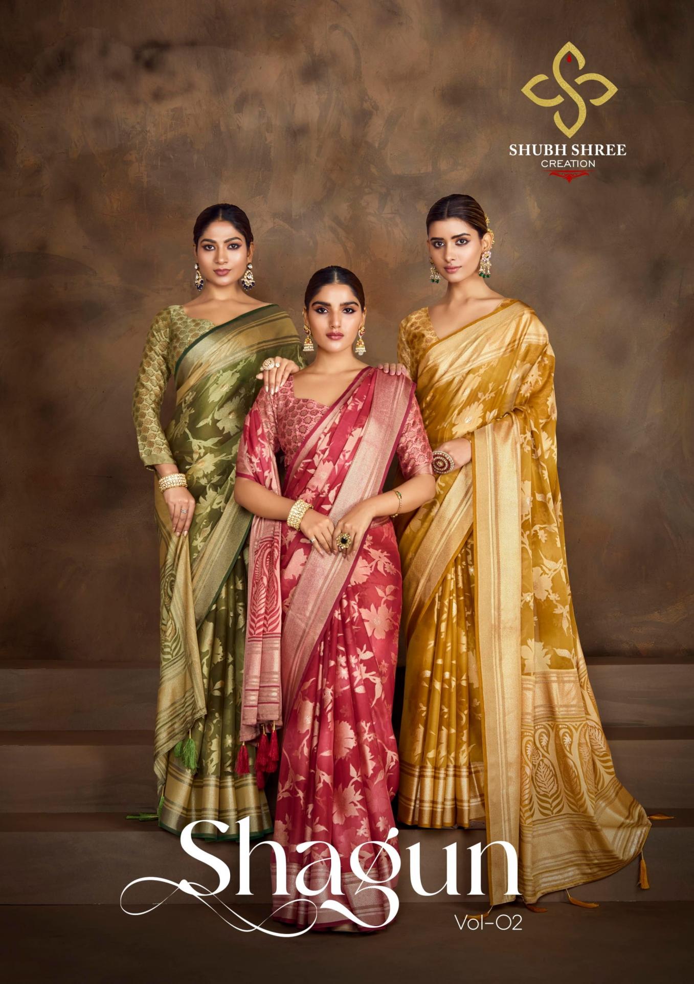 SHUBH SHREE CREATION SHAGUN VOL 2 PRETTY DULL MOSS BRASSO SAREES 