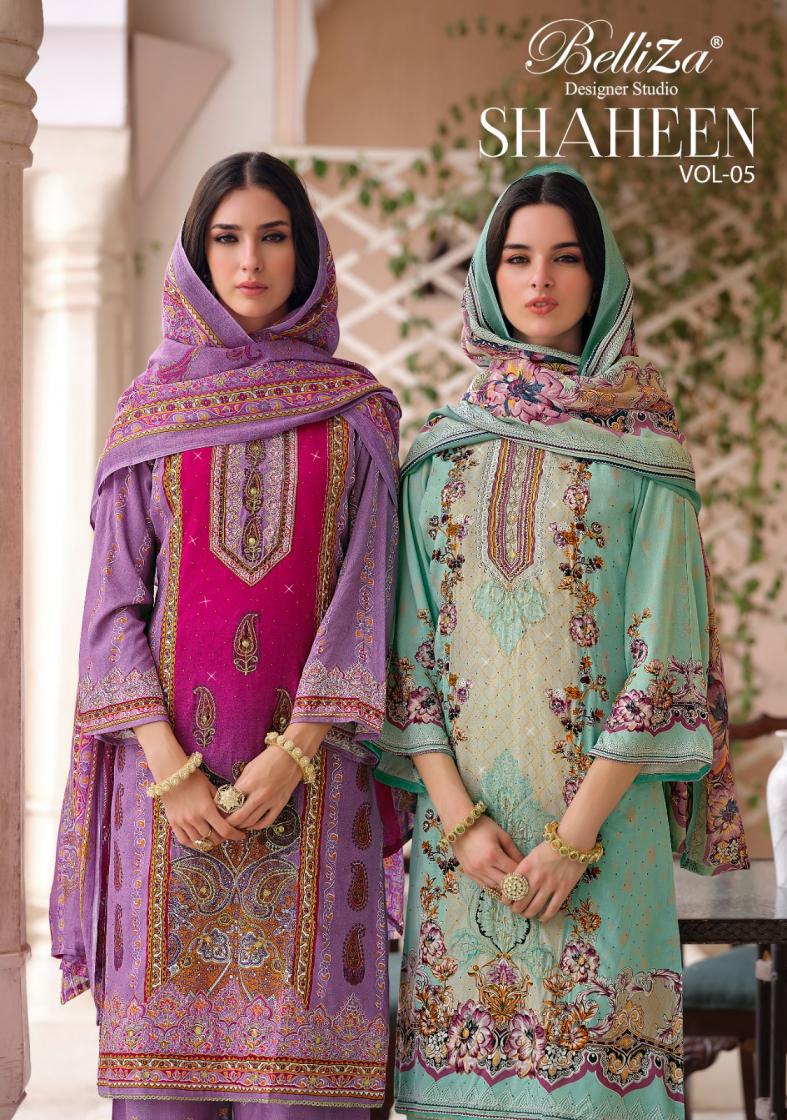 BELLIZA DESIGNER SHAHEEN VOL 5 VISCOSE RAYON PAKISTANI FULL STITCH PLUS SIZE PLAZZO DRESS