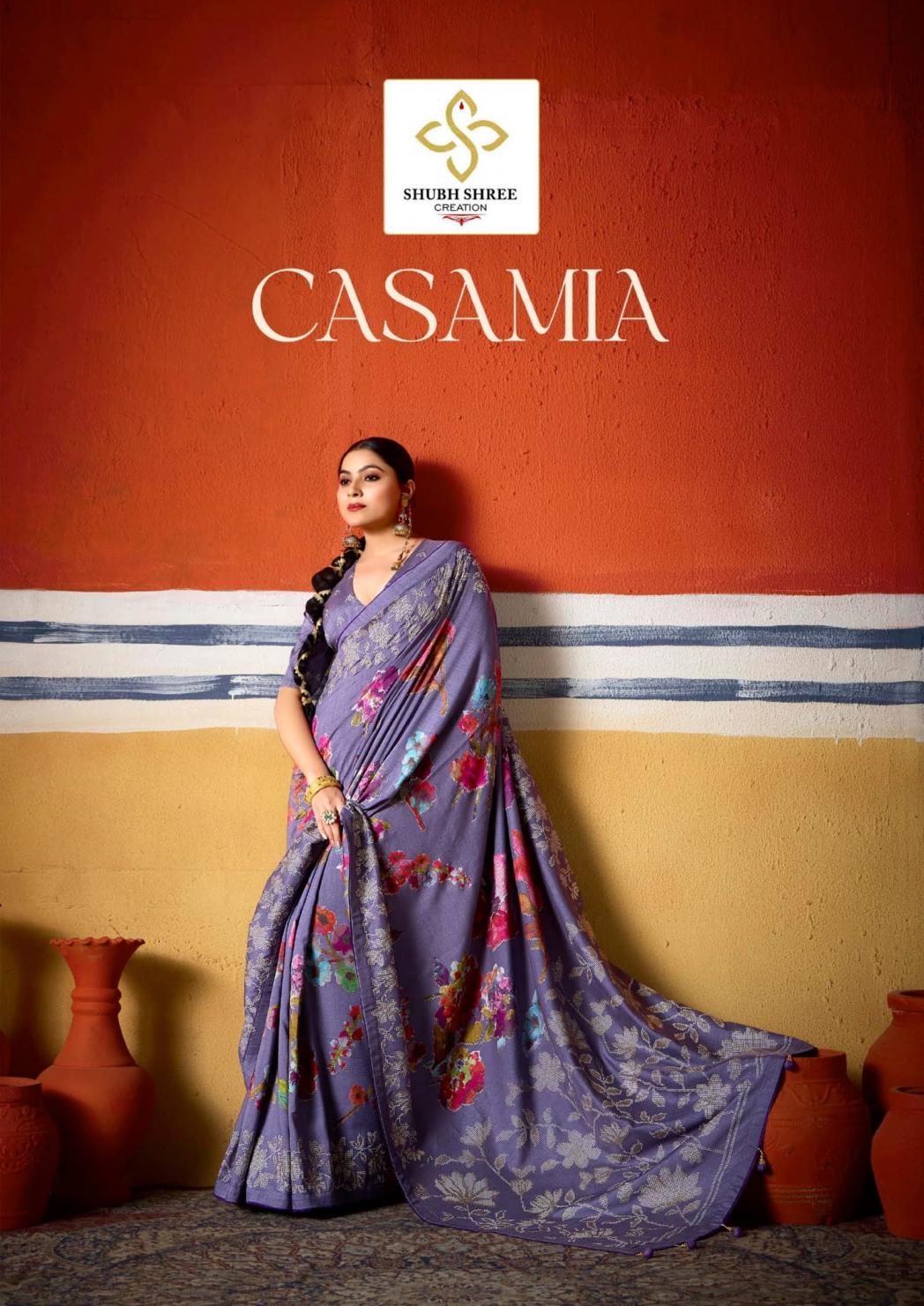 CASAMIA BY SHUBH SHREE CREATION VELVET TUSSER SILK SAREES ONLINE 