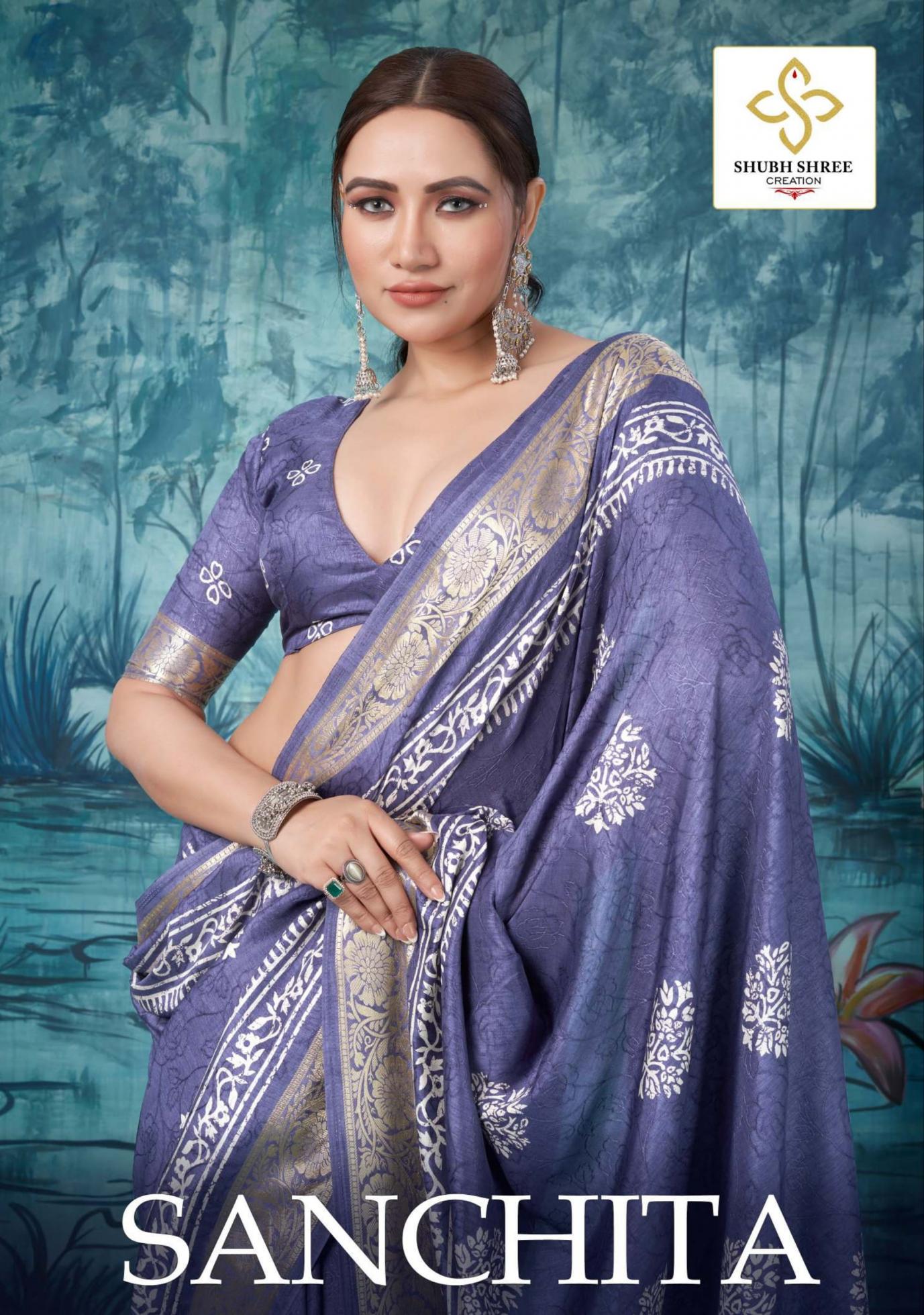 SANCHITA BY SHUBH SHREE CREATION VELVET TUSSAR SILK CLASSIC SAREE EXPORTS 