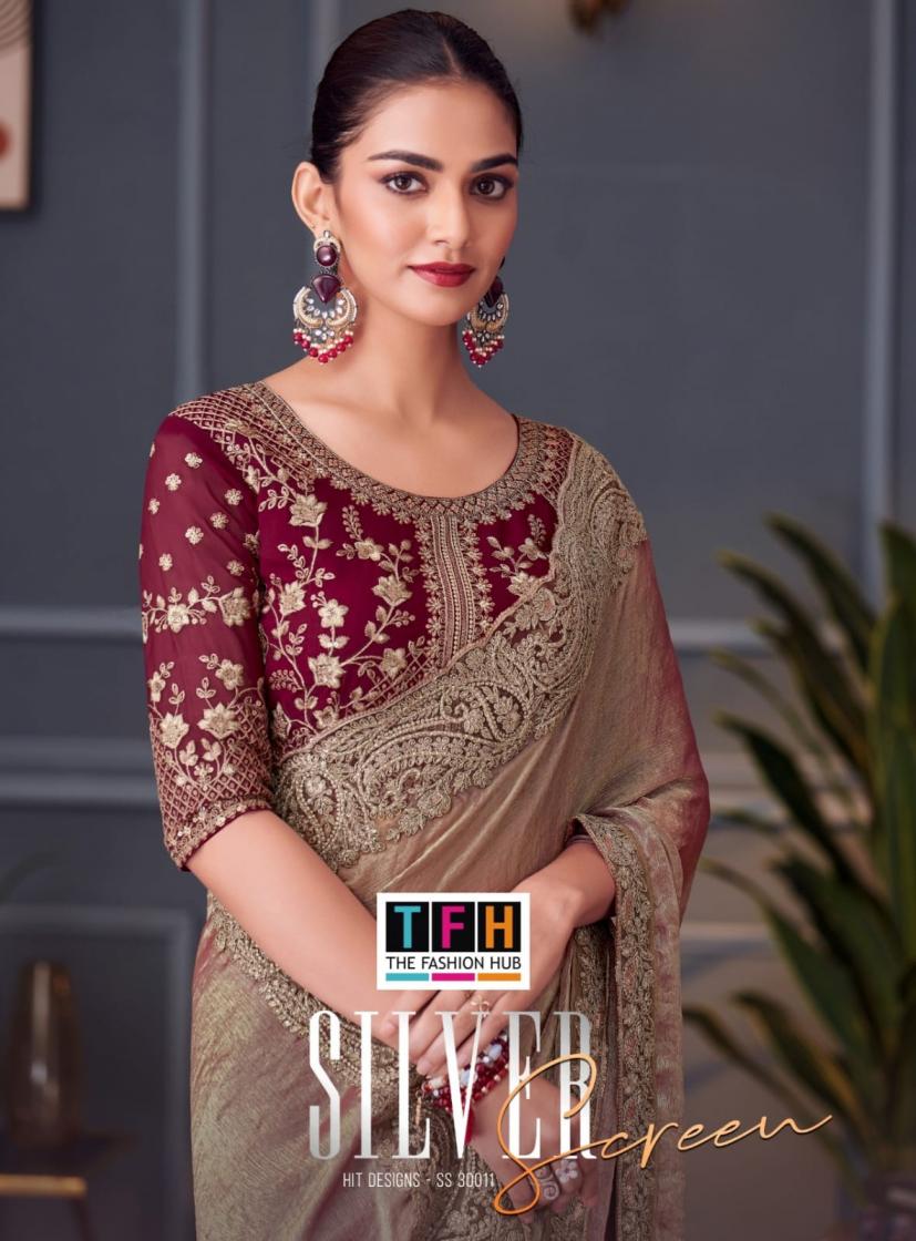 TFH SILVER SCREEN VOL 20 DESIGNER 33011 TONE SILK OCCASION WEAR SAREES 