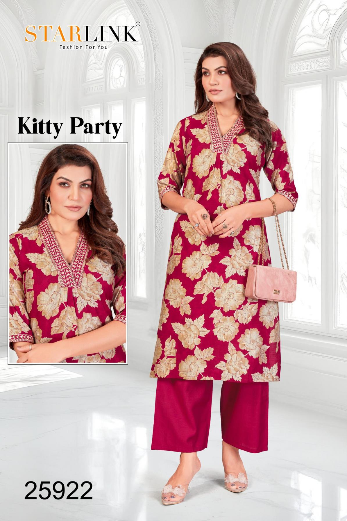 KITTY PARTY BY STARLINK STYLISH VERTICAN PRINT FULL STITCH COMBO KURTI WITH PANT 