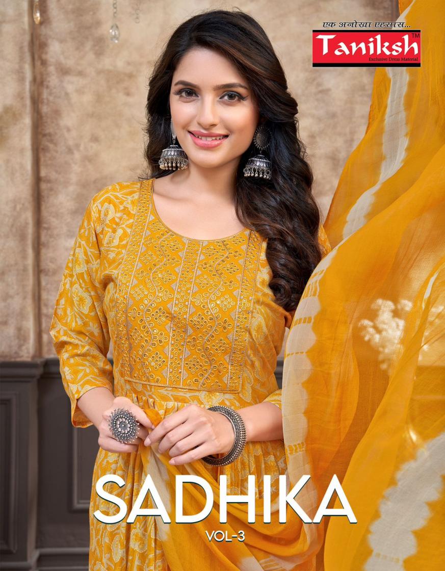 SADHIKA VOL 4 BY TANIKSH RAYON READYMADE UNIQUE 3PCS DRESS