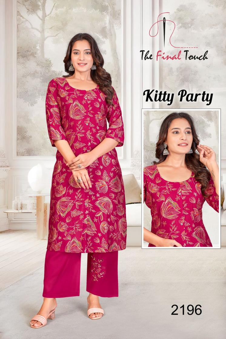 KITTY PARTY BY THE FINAL TOUCH R R FASHION VETICAN PRINT FULL STITCH COMBO KURTI WITH PAIR
