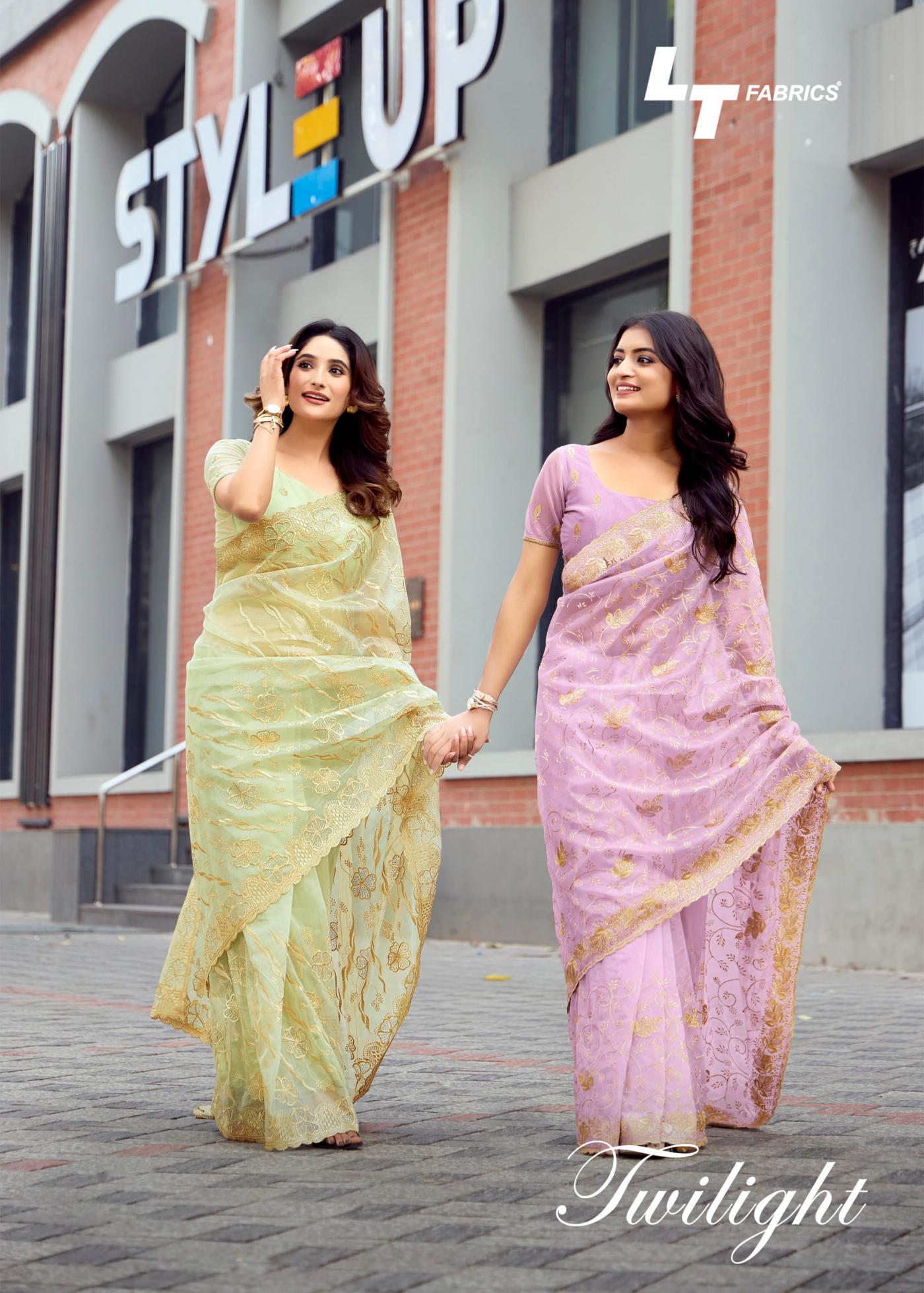 LT FASHION TWILIGHT UNIQUE COLOURS ORGANZA SAREE WHOLESALER 