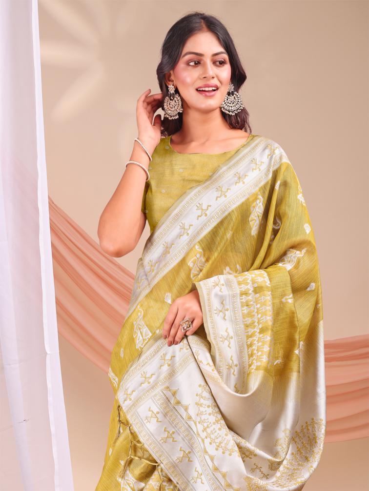 ASTITA VARNIKA FANCY DESIGNER LINEN COTTON FABRIC SAREE WHOLSALE WITH LATKAN