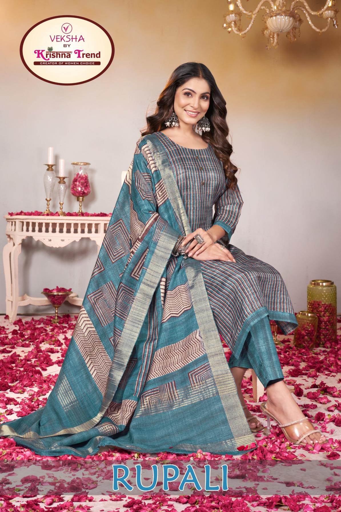 RUPALI BY VEKSHA KRISHNA TREND FULL STITCH TUSSAR KOTA SILK COMBO 3PCS DRESS