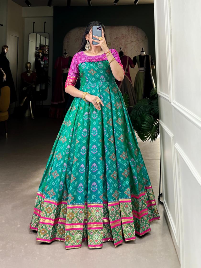 YNF5308 UNIQUE DESIGN JACQUARD SILK FULL STITCH FLAIR GOWNS 