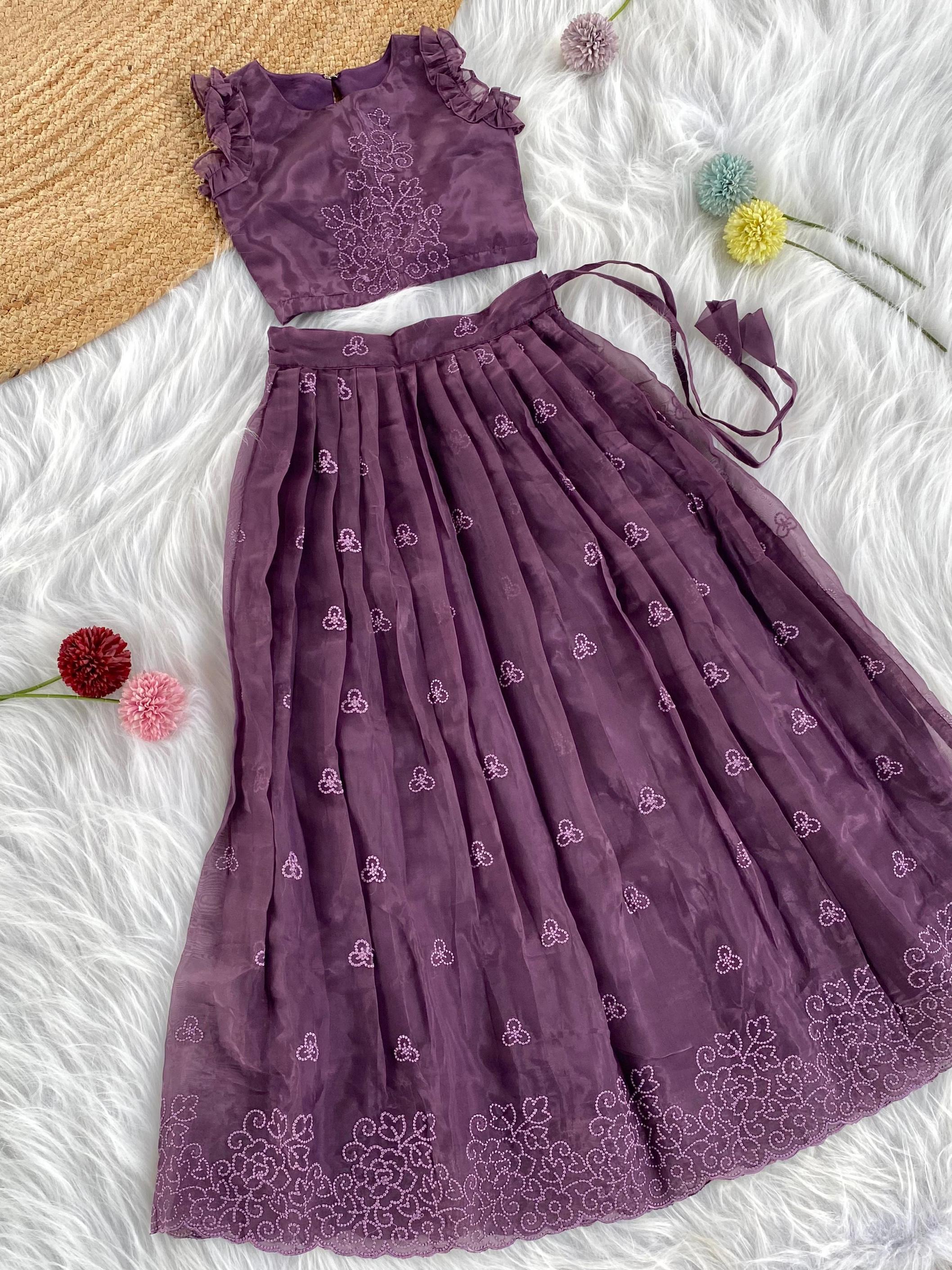 205960 FULLY STITCH ORGANZA SILK MODERN KIDS SKIRT TOPS 