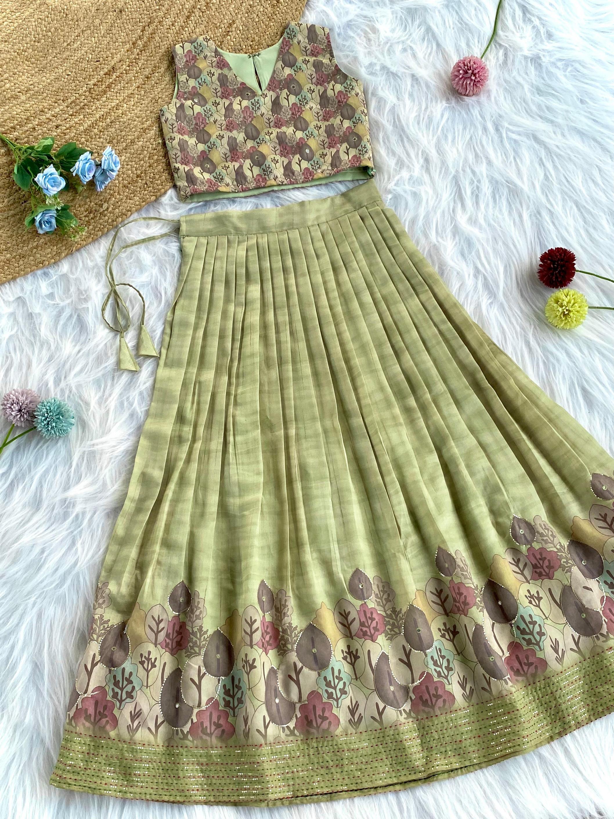 2066-67 TUSSAR SILK CHARMING PRINTED READYMADE PLUS SIZE SKIRT TOP ONLINE  