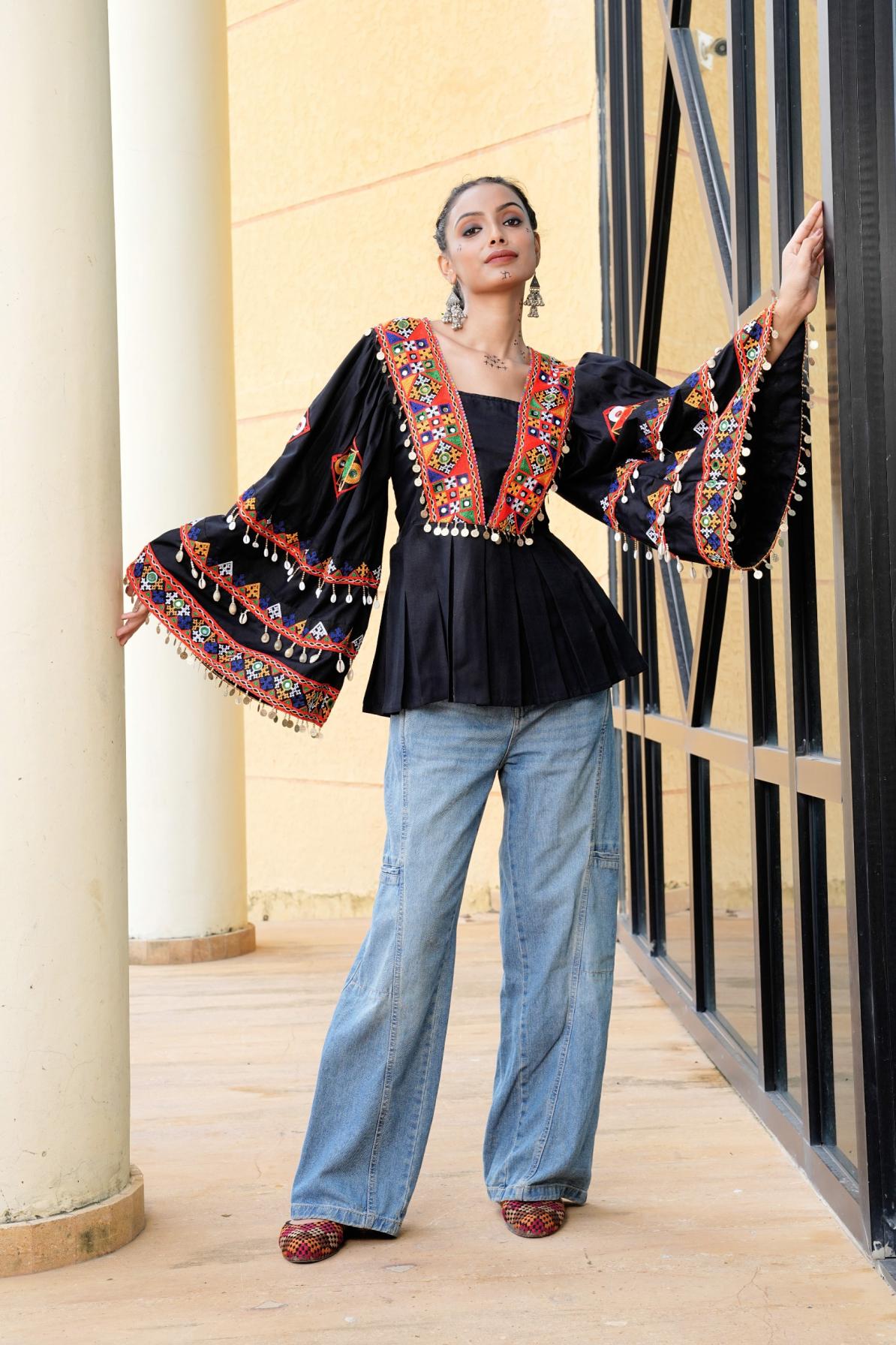  9STAR FASHION  FASTIVA SPECIAL COTTON  WITH EMBRODERY WORK AND MIRROR WORK FANCY DESIGNER NAVRATRI SPECIAL KURTI 